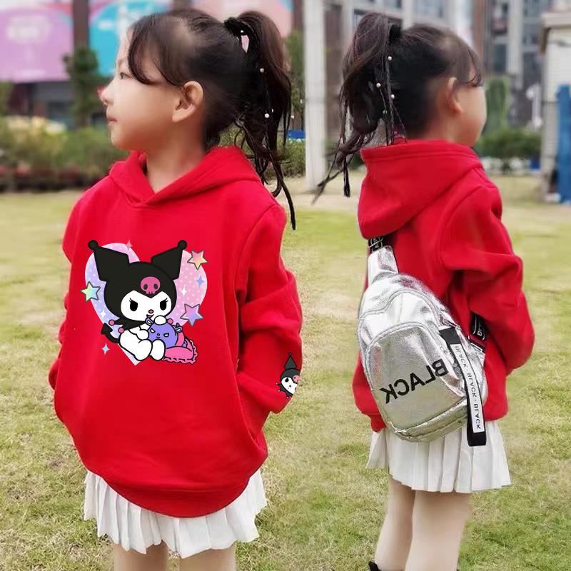 Áo Hoodie Cotton Nguyên Chất Tay Dài In Họa Tiết Hoạt Hình Kuromi Thời Trang Xuân Thu Cho Bé Gái