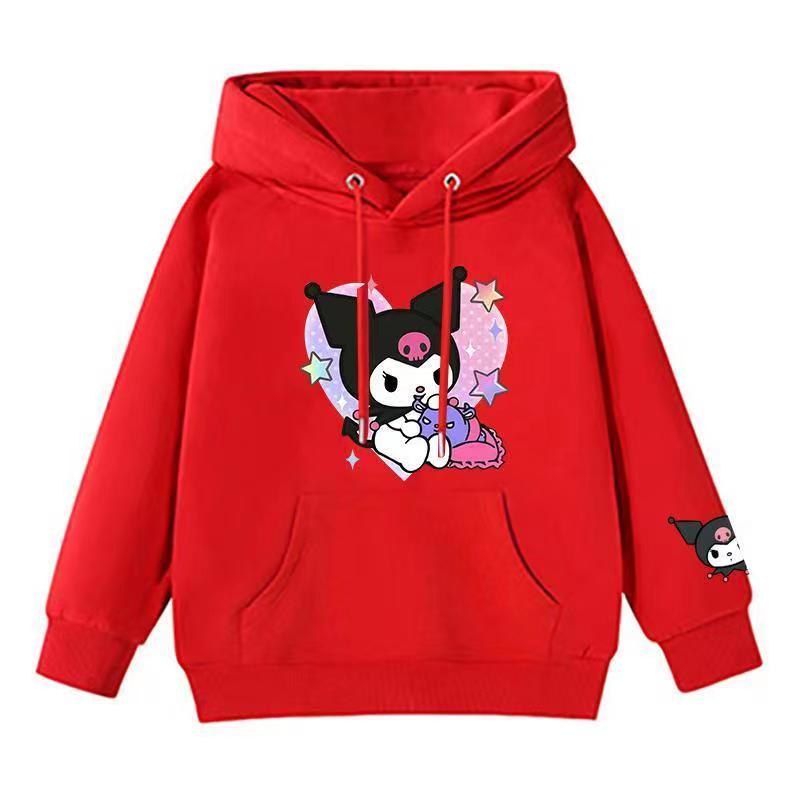 Áo Hoodie Cotton Nguyên Chất Tay Dài In Họa Tiết Hoạt Hình Kuromi Thời Trang Xuân Thu Cho Bé Gái