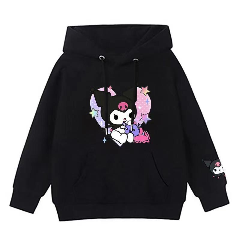 Áo Hoodie Cotton Nguyên Chất Tay Dài In Họa Tiết Hoạt Hình Kuromi Thời Trang Xuân Thu Cho Bé Gái