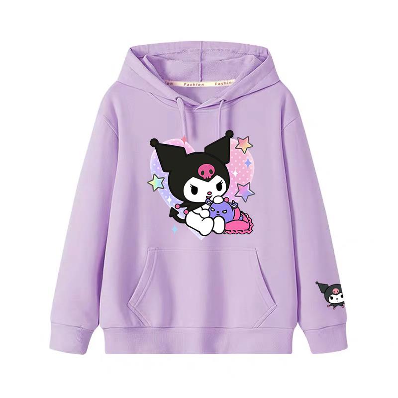 Áo Hoodie Cotton Nguyên Chất Tay Dài In Họa Tiết Hoạt Hình Kuromi Thời Trang Xuân Thu Cho Bé Gái