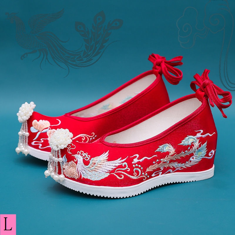 Giày Cao Gót Thêu Họa Tiết Phong Cách Trung Hoa Cổ Điển Cho Cô Dâu