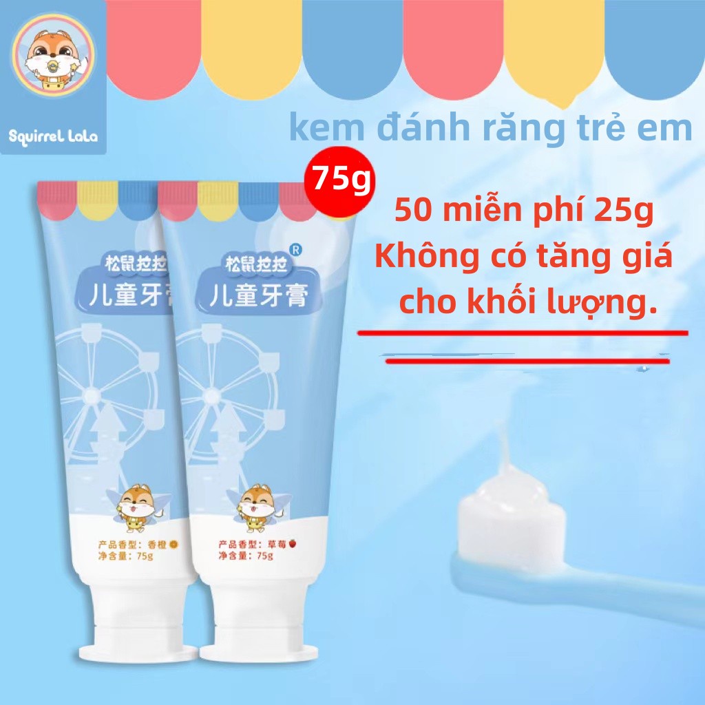 Squirrel lala kem đánh răng trẻ em,làm sạch nhẹ nhàng,Kháng Côn Trùng, Cam Dâu 75g