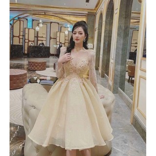 ĐẦM XÒE XẾP LY ĐÍNH HOA