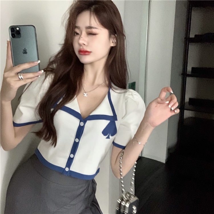 Jiashucheng Áo Cardigan Dệt Kim Lụa Tay Ngắn Phong Cách Thời Trang Mùa Hè Mới