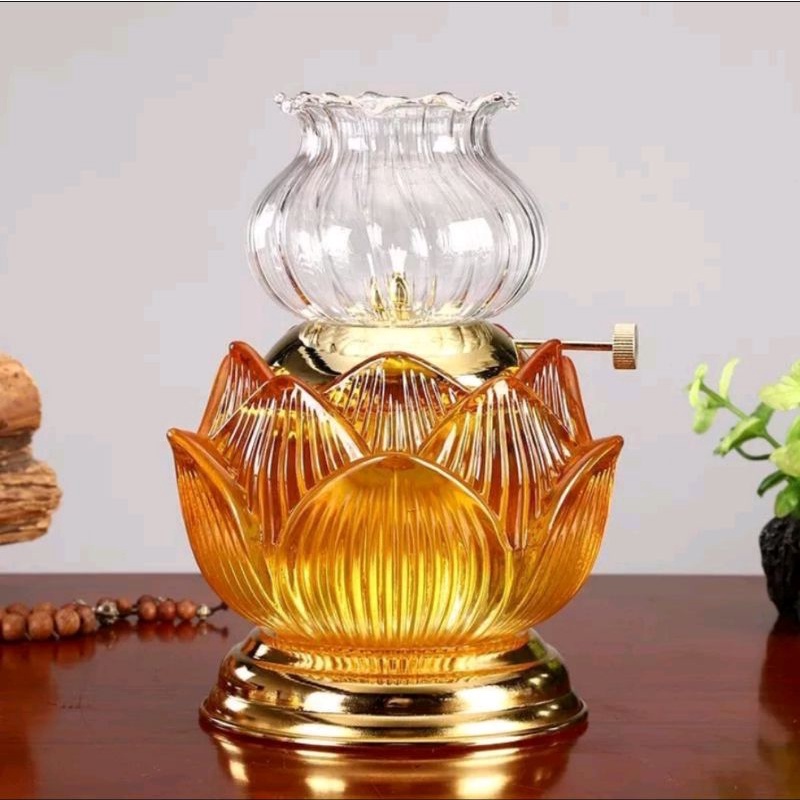 Đèn dầu lưu ly hoa sen 035 thủy tinh bày ban thờ phong thủy