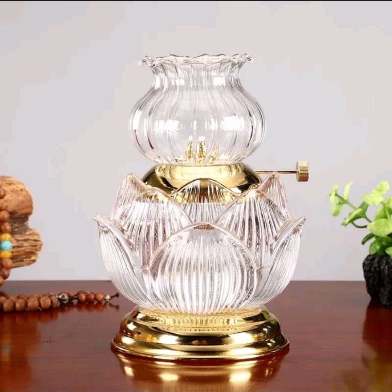 Đèn dầu lưu ly hoa sen 035 thủy tinh bày ban thờ phong thủy