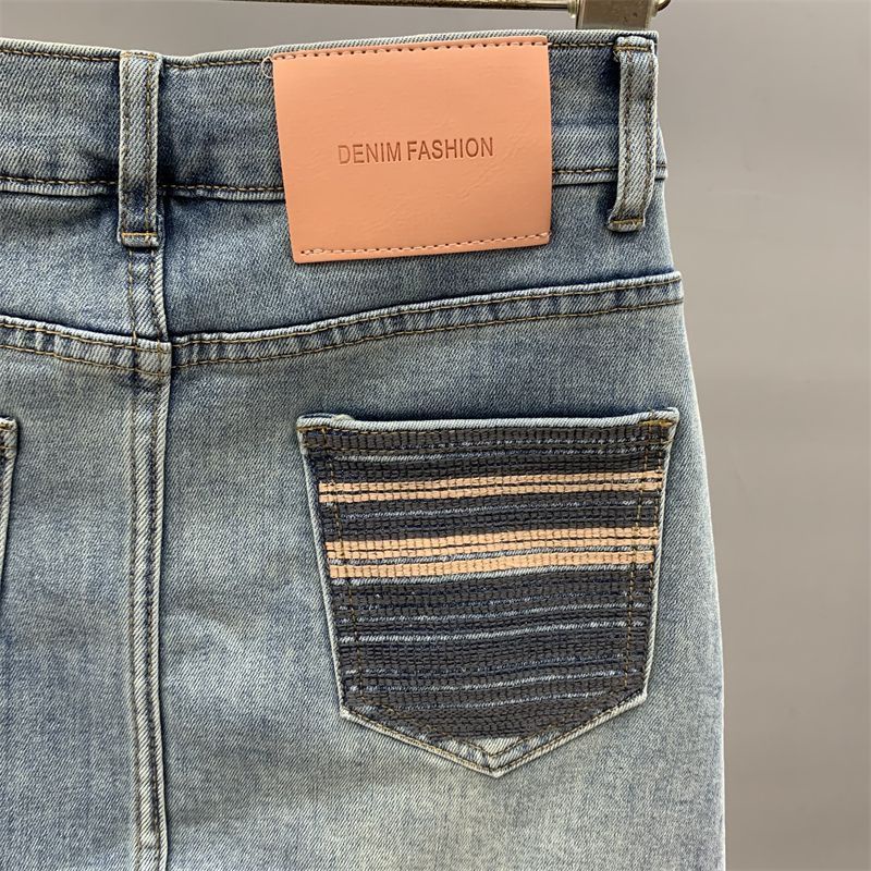 Chân váy jean Chữ A Lưng Cao Co Giãn Thêu Họa Tiết Thời Trang Mùa Hè 2023 Mới