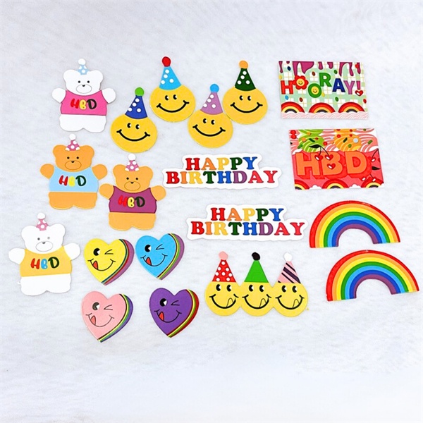 SP070753 Set que giấy tag HPBD + MẶT CƯỜI + GẤU + CÀU VỒNG (combo2)