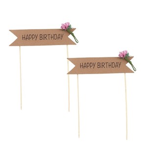 Sp070749 que cắm biển hiệu hpbd giấy nâu nhọn 2 cạnh + hoa hồng set 2que