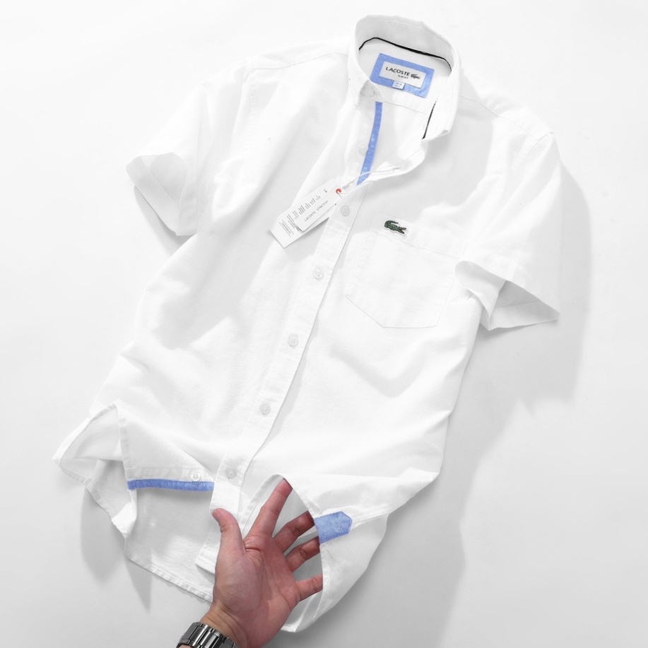 Áo sơ mi nam ngắn tay CÓ TÚI LACOSTE COTTON CỔ CÀI KHUY công nghệ kháng khuẩn thời trang văn phòng lịch lãm có big size