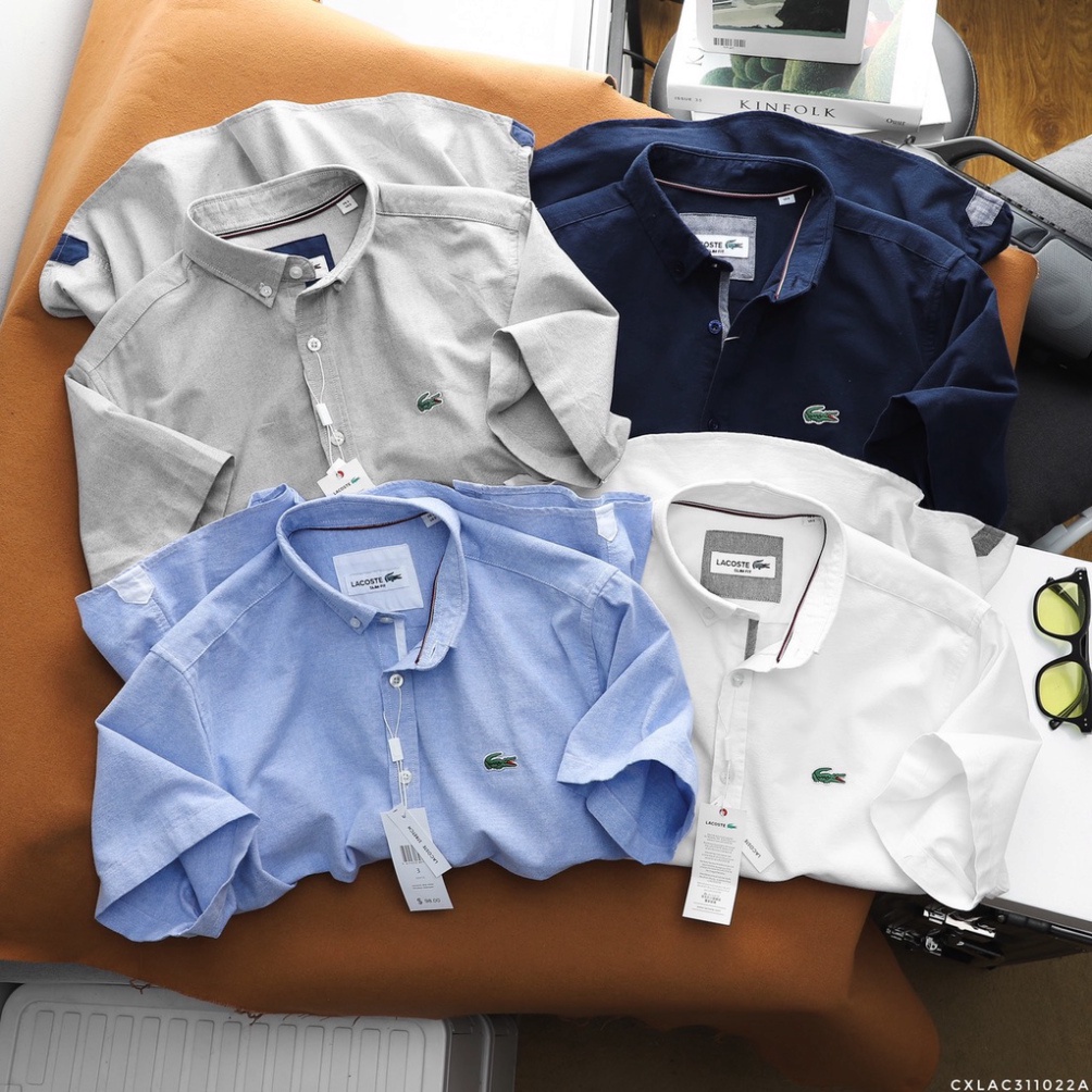 Áo sơ mi nam ngắn tay KHÔNG TÚI LACOSTE cổ cài khuy vải OXFORD có túi 4 màu Full Tem Tag Code Hàng Cao Cấp Cực Xịn
