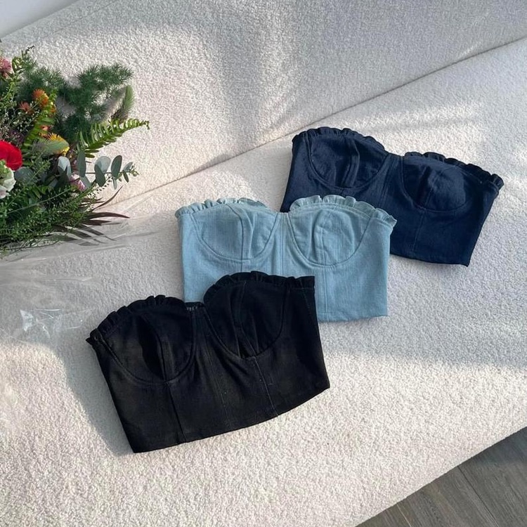 M515 - Áo cúp quây jean denim, áo kiểu quây body tôn dáng