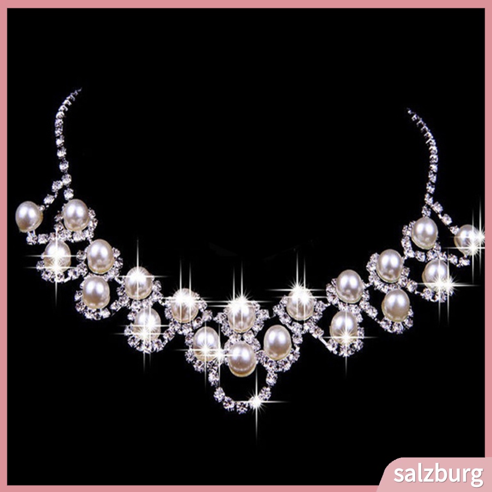 Bộ dây chuyền và đôi khuyên tai đính ngọc trai nhân tạo thời trang cho nữ