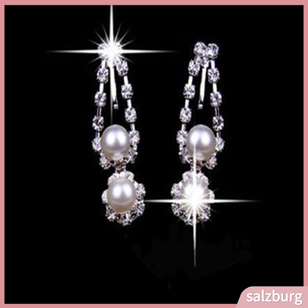 Bộ dây chuyền và đôi khuyên tai đính ngọc trai nhân tạo thời trang cho nữ