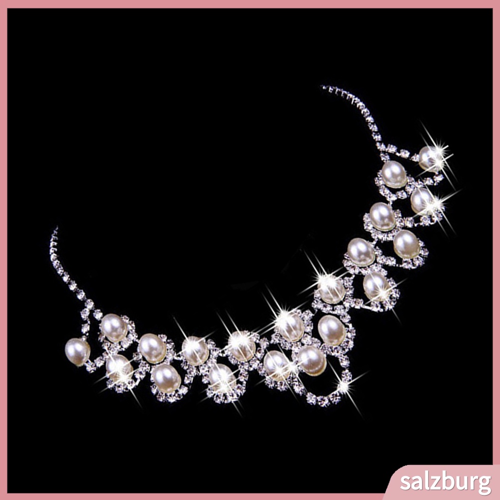 Bộ dây chuyền và đôi khuyên tai đính ngọc trai nhân tạo thời trang cho nữ