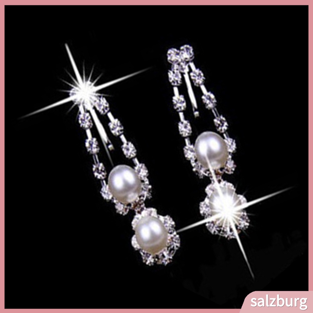 Bộ dây chuyền và đôi khuyên tai đính ngọc trai nhân tạo thời trang cho nữ