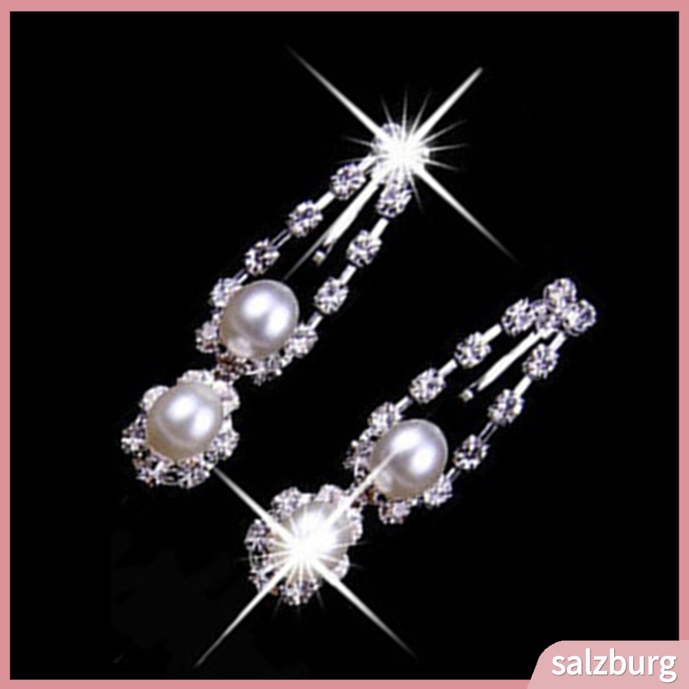 Bộ dây chuyền và đôi khuyên tai đính ngọc trai nhân tạo thời trang cho nữ