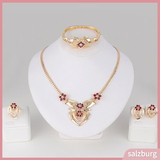(salzburg) Bộ trang sức 4 món mặt hình hoa đính kim cương giả lấp lánh thời trang cho nữ
