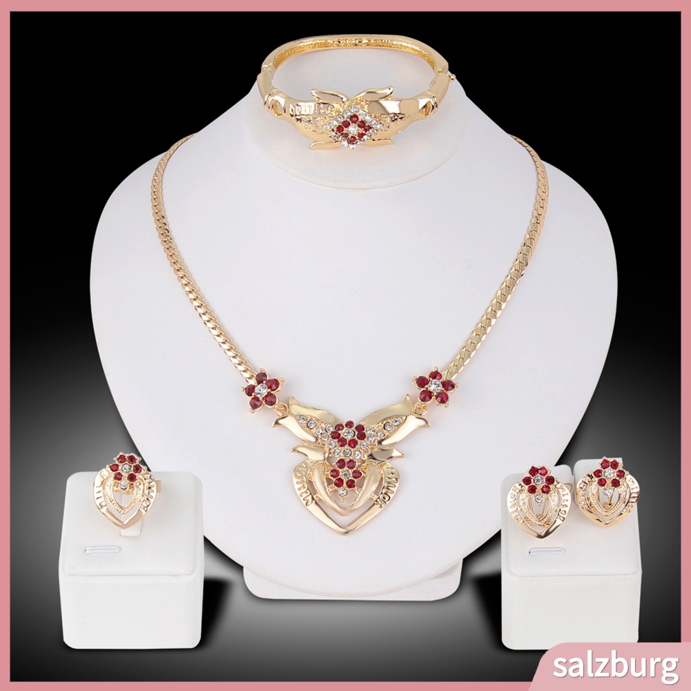 Bộ trang sức 4 món mặt hình hoa đính kim cương giả lấp lánh thời trang cho nữ