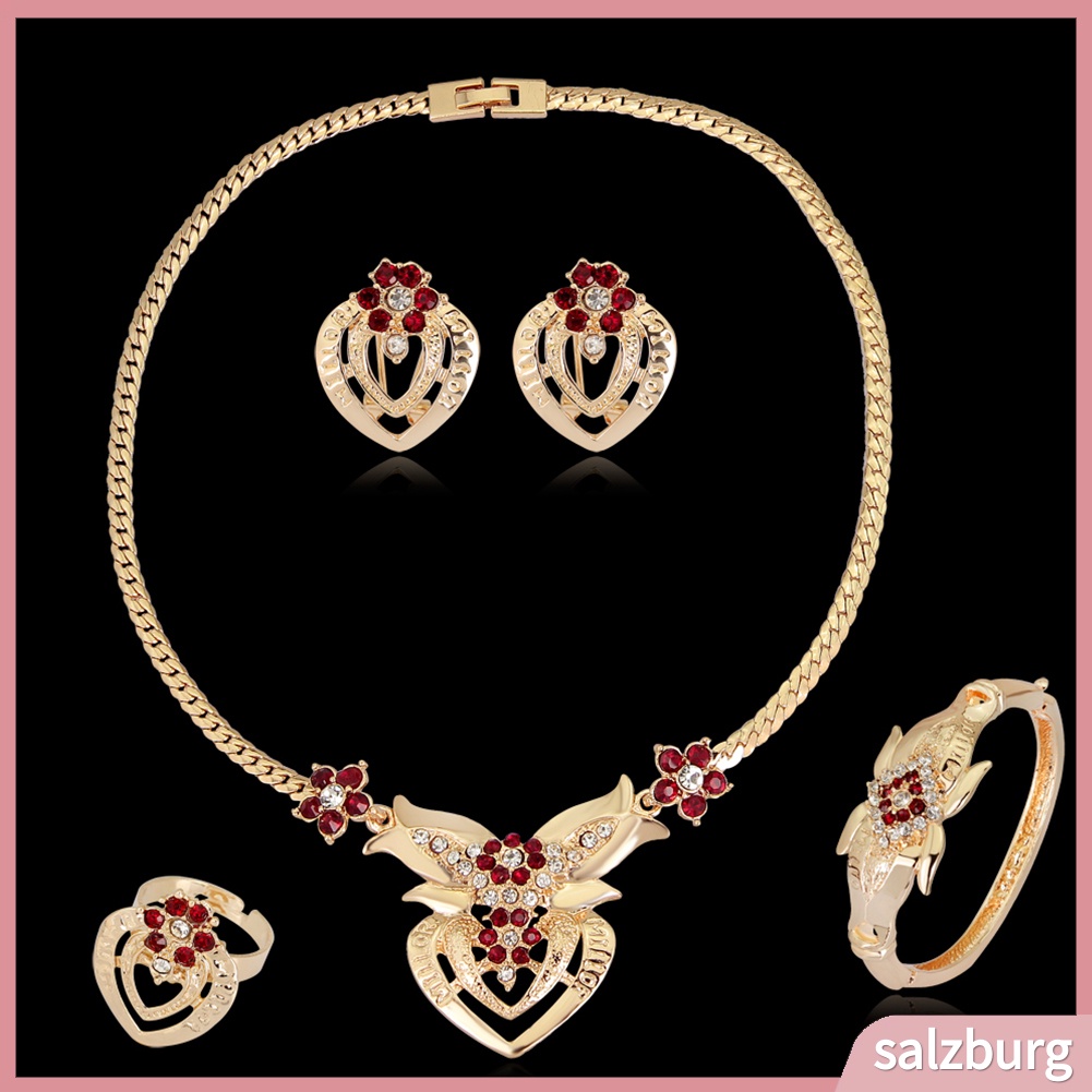 Bộ trang sức 4 món mặt hình hoa đính kim cương giả lấp lánh thời trang cho nữ