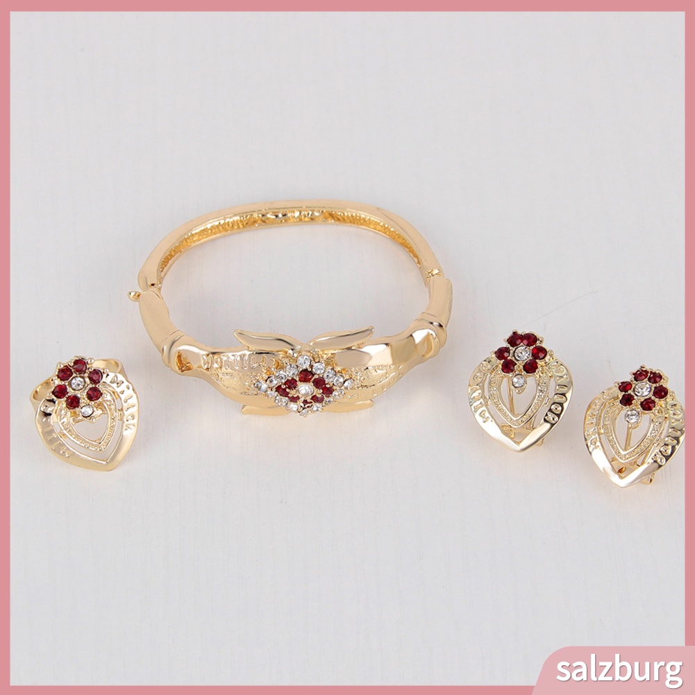 Bộ trang sức 4 món mặt hình hoa đính kim cương giả lấp lánh thời trang cho nữ