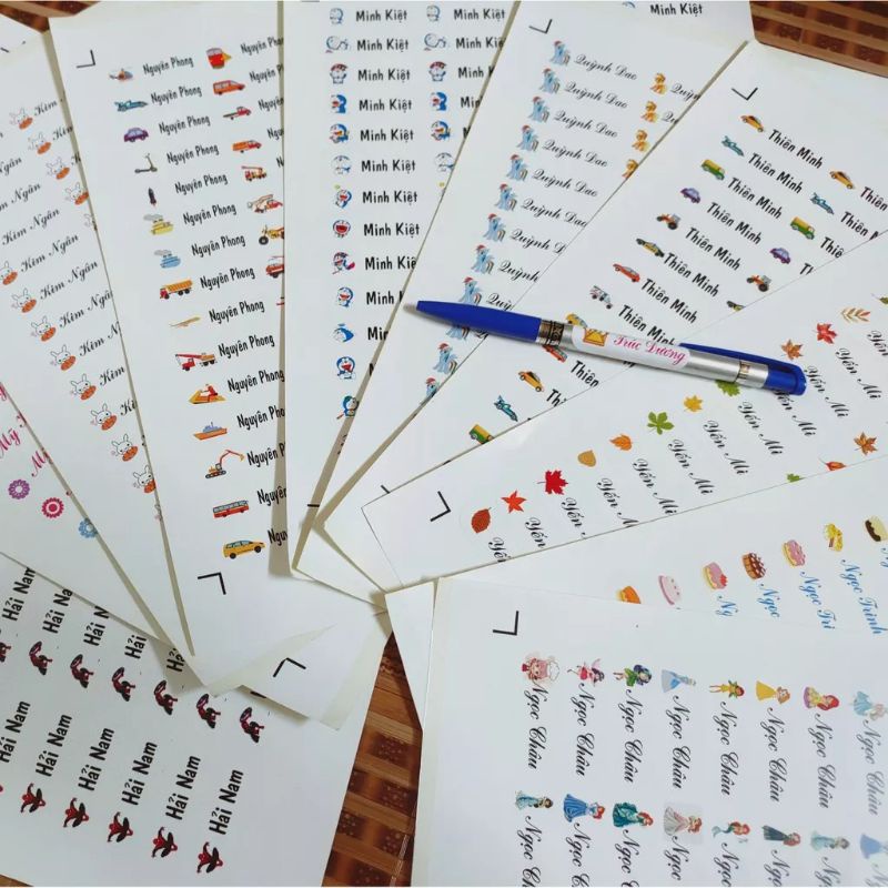 Combo 150 sticker Tên bé 1x3cm chống nước