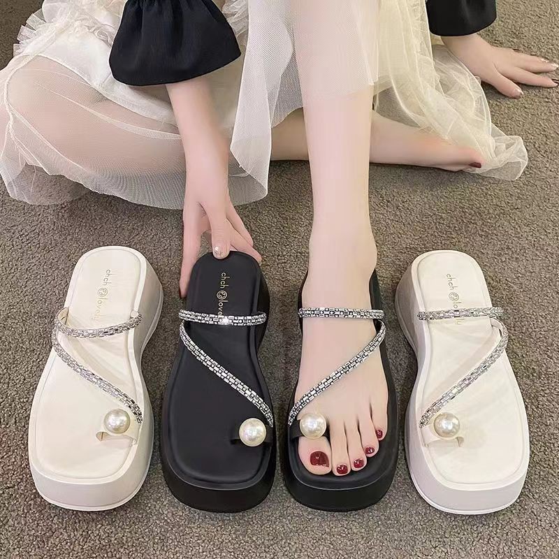 Dép nữ đế cao Dép lê đính đá thời trang