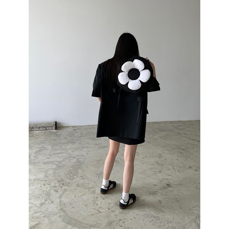 Pf Balo nylon Trắng Đen Hình Hoa Nhỏ Mùa Xuân Cho Bé Gái