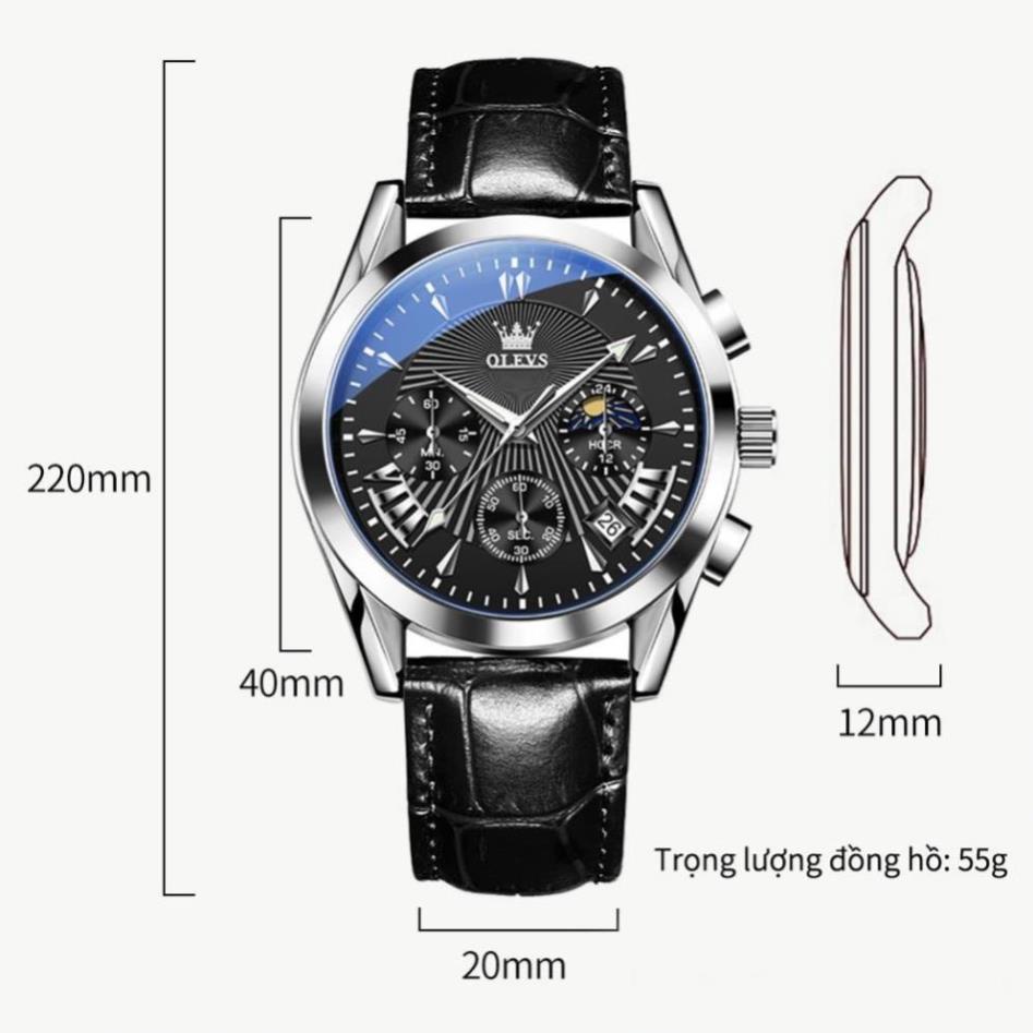 Đồng hồ nam chính hãng OLEVS 2876 dây da bò  Chống thấm nước sâu  hiệu ứng phát sáng