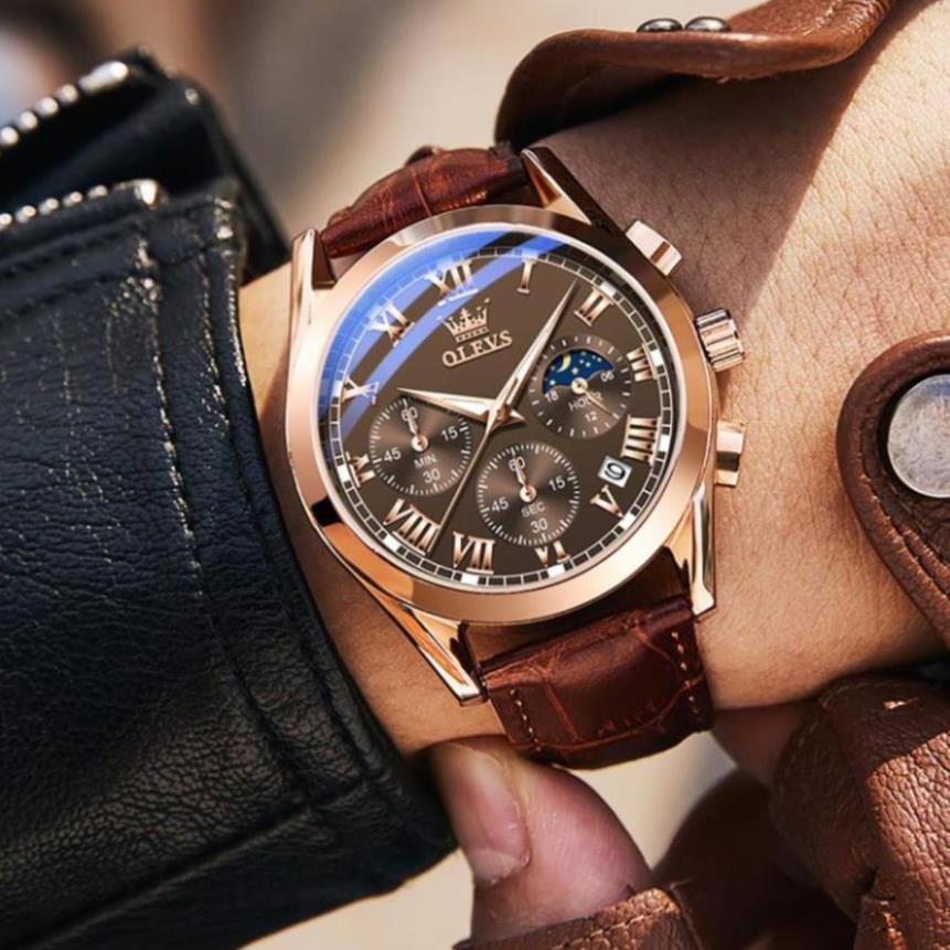 OLEVS 2871 Đồng hồ nam chính hãng Lịch chuyển động thạch anh Mặt số phát sáng chống thấm nước