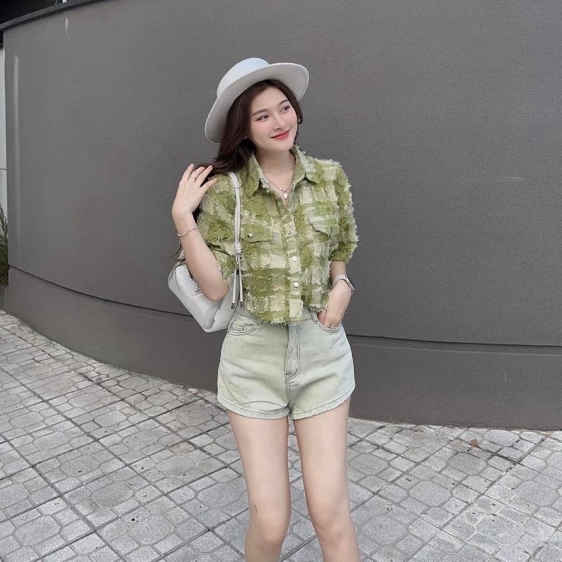 [ CHUBBY BIGSIZE ] SET ÁO SƠ MI CROPTOP QUẦN SHORT JEAN BIGSIZE