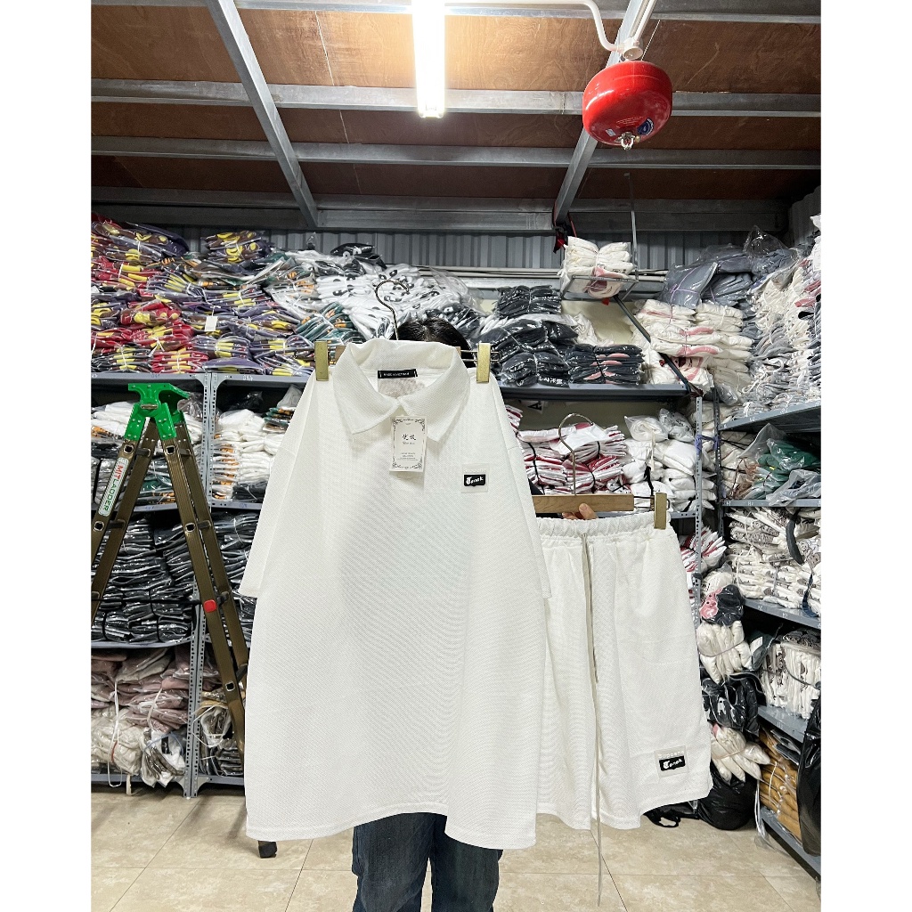 Fg Bộ đồ nam nữ form rộng chất liệu cotton tổ ong, áo polo tay lỡ kèm quần short đùi phong cách Hàn Quốc 54