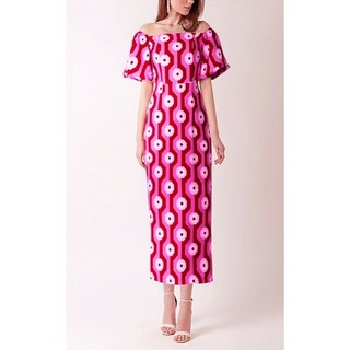 BEUCLOSET - Đầm trễ vai đi tiệc hoạ tiết , xẻ tà quyến rũ