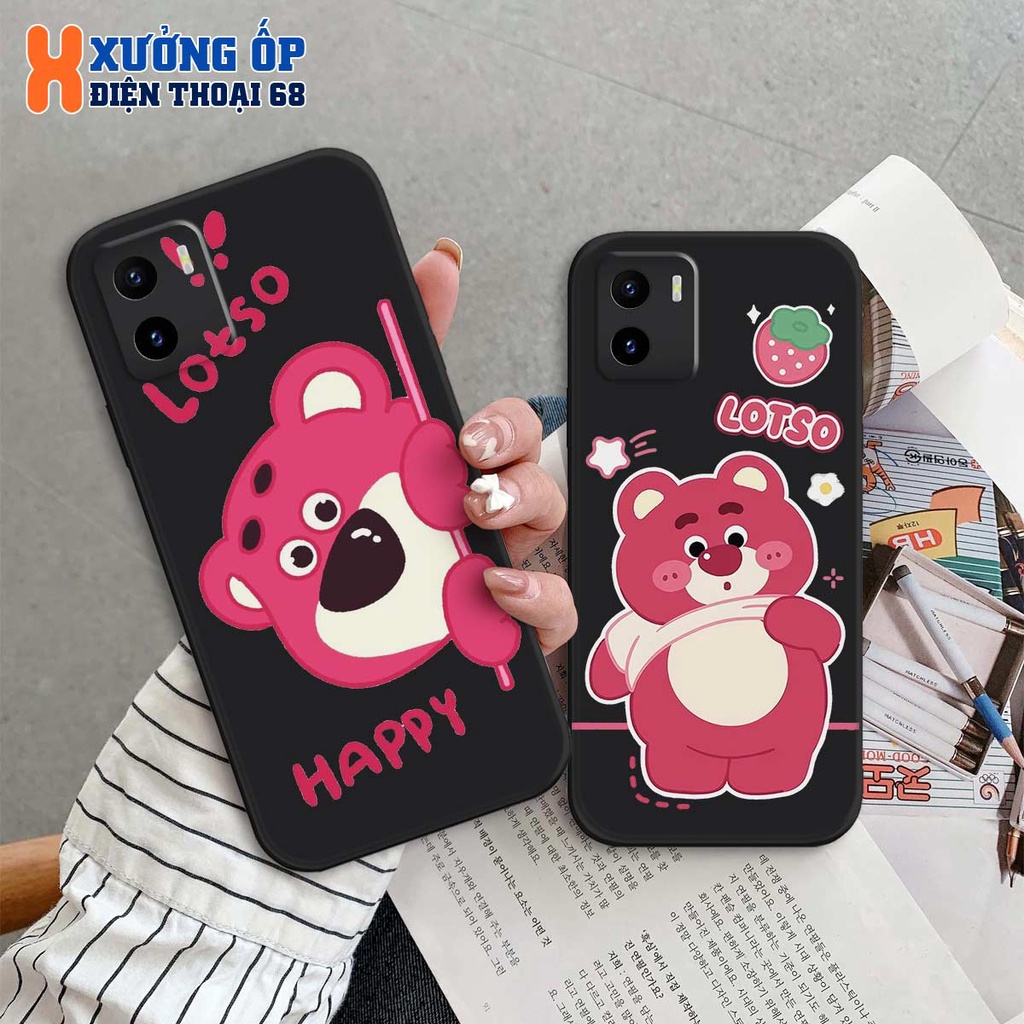 Ốp lưng Vivo Y15s / Y15a hình bear lotso gấu dâu, ốp silicon TPU dẻo rẻ đẹp