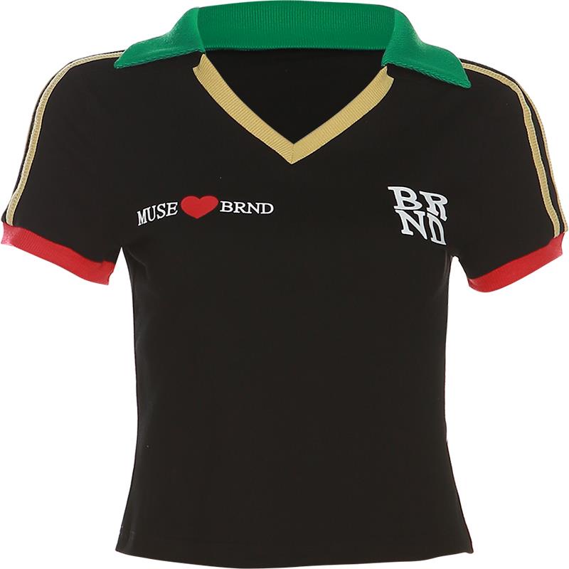 Áo Thun Tay Ngắn Cổ Chữ V In Chữ Phong Cách Mỹ Độc Đáo