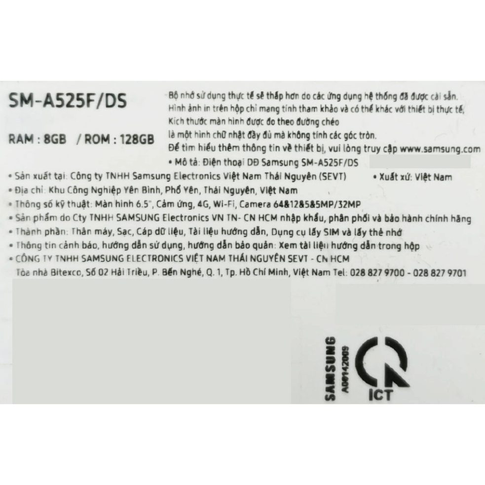 Điện thoại samsung A52 5G, nguyên seal, bh 12 tháng