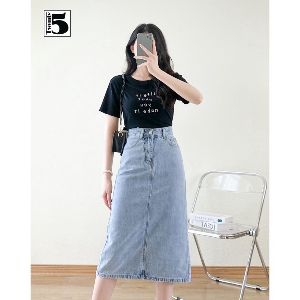 Chân Váy Bò Jeans Nữ Mềm Ôm Eo - Váy Bò Dáng Dài Xẻ Sau TWENTY FIVE 4089