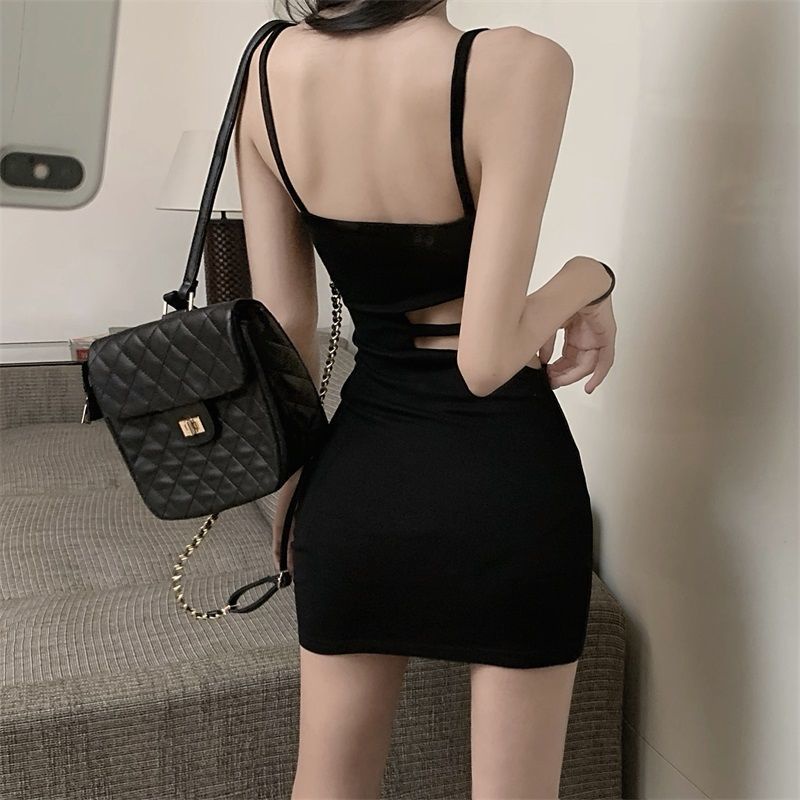 Jiashucheng Đầm Hai Dây Nhấn Eo Khoét Rỗng Thời Trang Mùa Hè Cho Nữ