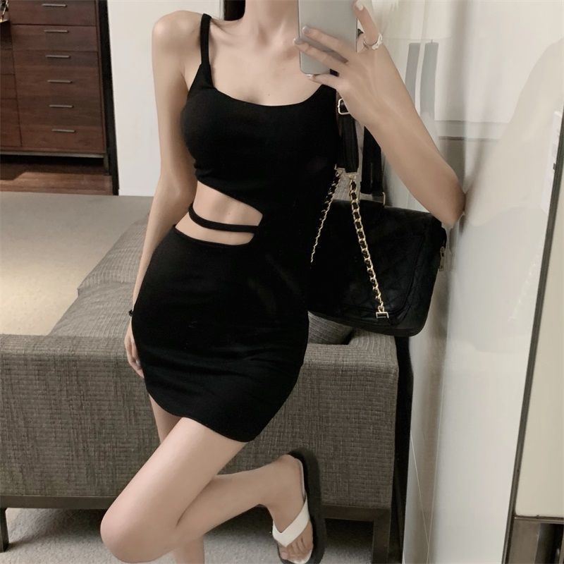 Jiashucheng Đầm Hai Dây Nhấn Eo Khoét Rỗng Thời Trang Mùa Hè Cho Nữ