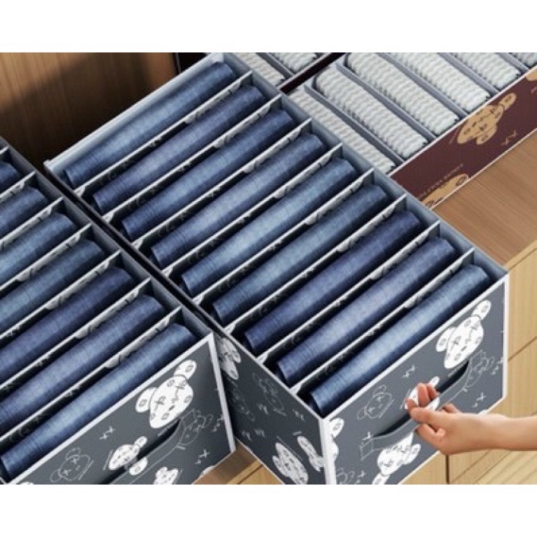 sẵn kho Hộp Đựng Quần Áo Gấp Gọn Chia Ngăn hình gấu ve sll - 44*25*22, mẫu TO được thiết kế 9 ngăn có tay cầm, giá rẻ
