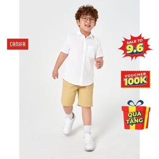 Áo sơ mi bé trai CANIFA 100% cotton, tay cộc, túi ốp ngực 2TH22W002