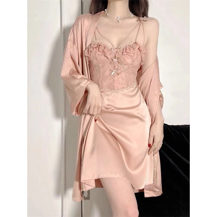 Bộ Đồ Ngủ Xuân Hè Hai Mảnh Phối Ren Rỗng Có Đệm Ngực Gợi Cảm Phong Cách Mới Cho Nữ