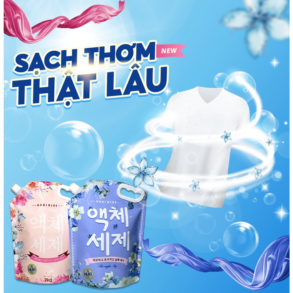 Sỉ Nước Giặt Xả Hàn Quốc Nuki Blue 2KG, Lưu Hương Đậm Sâu, Làm Mềm Vải