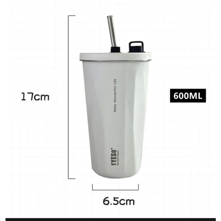 Cốc giữ nhiệt có kèm ống hút inox 600ml Tyeso tháo lắp tiện lợi thép 304 sơn tĩnh điện nhiều màu sắc TS8848A