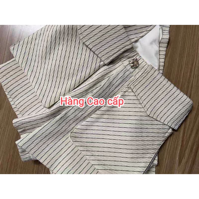 VIDEO-ẢNH THẬT Set Thiết Kế Hot Girl Áo Khoác Sơ Mi Peplum Khóa Kéo Quần Short Kẻ