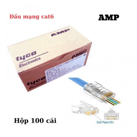 Đầu Mạng Rj45 Cat6 Amp 100 Cái ( Đầu Nhựa )