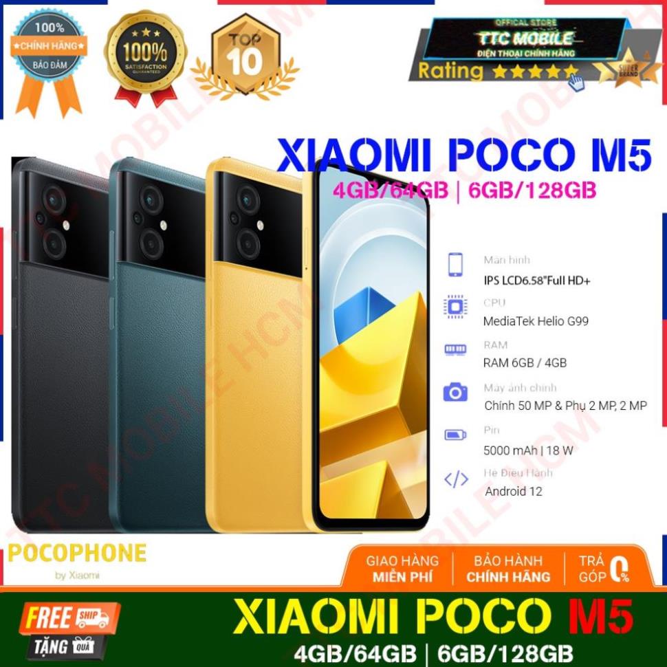 [GIẢM 50%] Điện thoại Xiaomi POCO M5  Pin 5000mAh - Hàng Chính Hãng Fullbox - Bảo Hành 12 Tháng | BigBuy360 - bigbuy360.vn