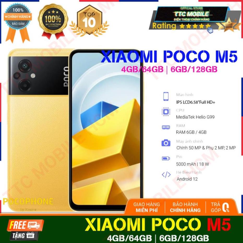 [GIẢM 50%] Điện thoại Xiaomi POCO M5  Pin 5000mAh - Hàng Chính Hãng Fullbox - Bảo Hành 12 Tháng | BigBuy360 - bigbuy360.vn