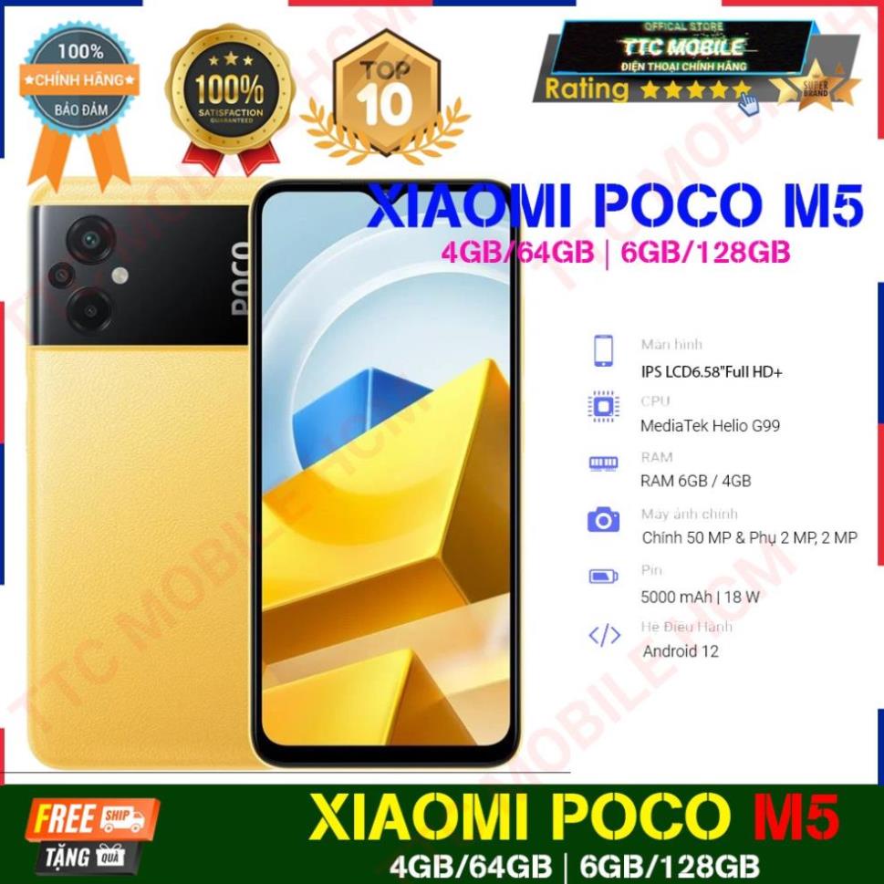 [GIẢM 50%] Điện thoại Xiaomi POCO M5  Pin 5000mAh - Hàng Chính Hãng Fullbox - Bảo Hành 12 Tháng | BigBuy360 - bigbuy360.vn