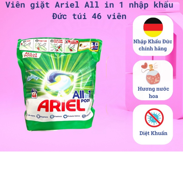 SALE Viên giặt xả quần áo Ariel 3in1 giặt sạch,xả mềm và vệ sinh lồng giặt hàng nội địa Đức diệt khuẩn, hương thơm lâu.